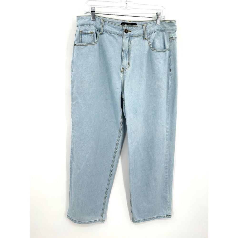 LIONESS High Rise Wide Leg Light Wash Blue Denim Jeans Size XXL